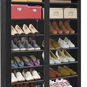 ERONE Shoe Rack Storage Organize, 28 Pairs Portable Double Row with Nonwoven Fabric Cover Shoe Shelf Cabinet for Closet