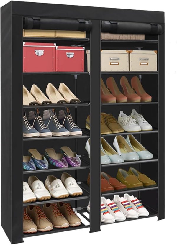 ERONE Shoe Rack Storage Organize, 28 Pairs Portable Double Row with Nonwoven Fabric Cover Shoe Shelf Cabinet for Closet - Image 6