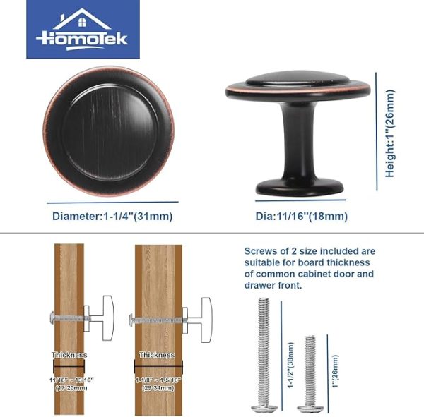 HOMOTEK 30 Pack Cabinet Knobs Drawer Pulls Zinc Stepped Round Dresser Handles,Kitchen,Cupboard, Bathroom, Wardrobe, Cabinet Hardware,Oil Rubbed Bronze - Image 5