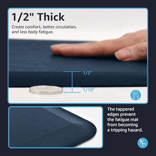 Art3d Anti Fatigue Mat - 1/2 Inch Cushioned Kitchen Mats - Comfort & Non Slip Cushion for Standing Desk, Office or Garage Floor (17.3"x28", Majolica Blue) - Image 4
