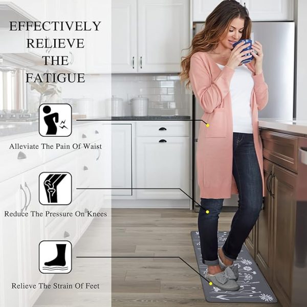 Rempry 2 Pcs Kitchen Rugs and Mats, Cushioned Anti-Fatigue Floor Mat, PVC Non-Slip Waterproof Kitchen Rug Set for Kitchen, Office, Sink 17"x47"+17"x29" (Grey) - Image 4