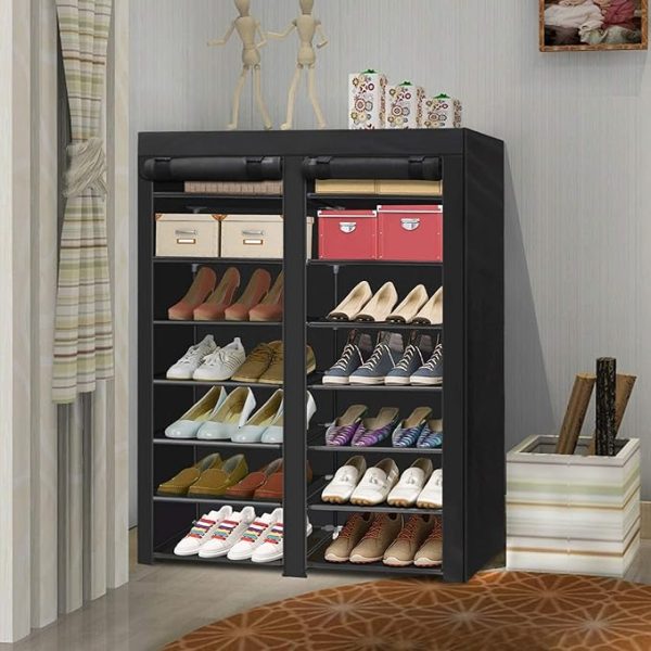 ERONE Shoe Rack Storage Organize, 28 Pairs Portable Double Row with Nonwoven Fabric Cover Shoe Shelf Cabinet for Closet - Image 3
