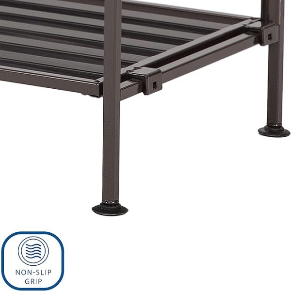 Seville Classics Sturdy Freestanding Storage Shelf for Bedroom, Closet, Entryway, Dorm Room Organizer Stackable Durable Metal Shoe Rack Espresso Slat, 3-Tier (NEW MODEL) - Image 2