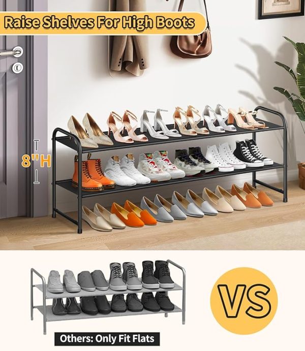 SLEEPING LAMB Long 2-Tier Shoe Organizer for Closet, Stackable Wide Shoe Rack Holds 18-Pairs Low Shoe Shelf Storage for Bedroom, Floor, Entryway(Black) - Image 5
