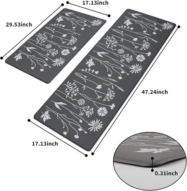 Rempry 2 Pcs Kitchen Rugs and Mats, Cushioned Anti-Fatigue Floor Mat, PVC Non-Slip Waterproof Kitchen Rug Set for Kitchen, Office, Sink 17"x47"+17"x29" (Grey) - Image 5