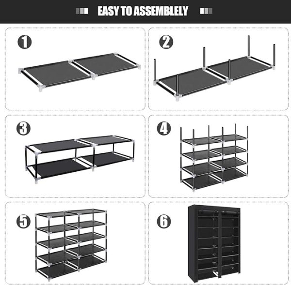 ERONE Shoe Rack Storage Organize, 28 Pairs Portable Double Row with Nonwoven Fabric Cover Shoe Shelf Cabinet for Closet - Image 2