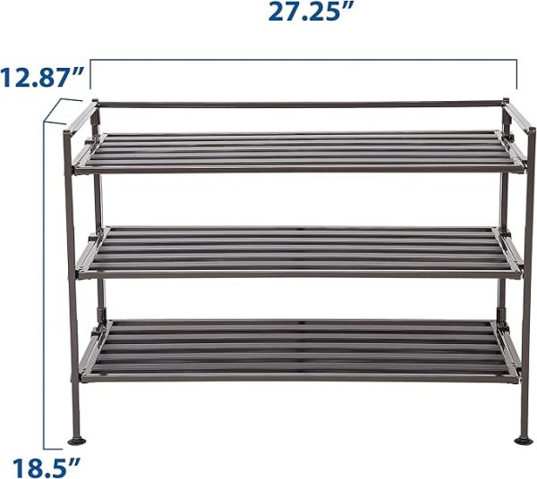 Seville Classics Sturdy Freestanding Storage Shelf for Bedroom, Closet, Entryway, Dorm Room Organizer Stackable Durable Metal Shoe Rack Espresso Slat, 3-Tier (NEW MODEL) - Image 5