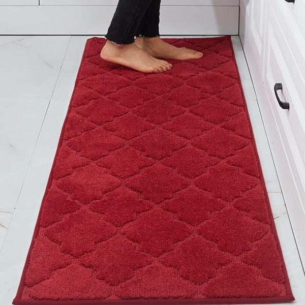 COSY HOMEER Soft Kitchen Floor Mats for in Front of Sink Super Absorbent Rugs and 20"x59" Non-Skid Mat Standing Washable,Polyester,Red - Image 6