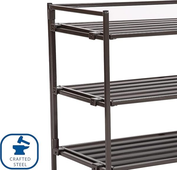Seville Classics Sturdy Freestanding Storage Shelf for Bedroom, Closet, Entryway, Dorm Room Organizer Stackable Durable Metal Shoe Rack Espresso Slat, 3-Tier (NEW MODEL) - Image 4