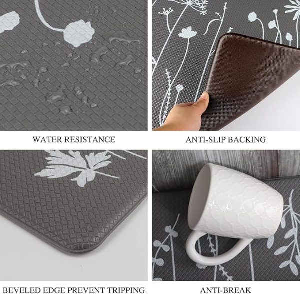 Rempry 2 Pcs Kitchen Rugs and Mats, Cushioned Anti-Fatigue Floor Mat, PVC Non-Slip Waterproof Kitchen Rug Set for Kitchen, Office, Sink 17"x47"+17"x29" (Grey) - Image 2