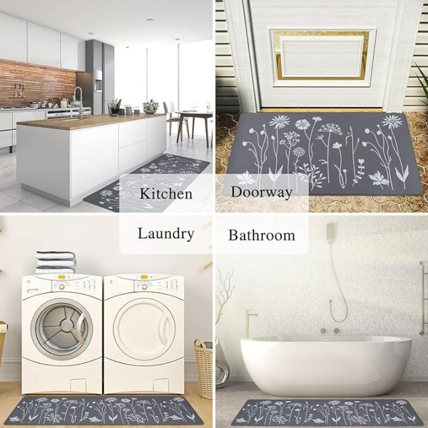 Rempry 2 Pcs Kitchen Rugs and Mats, Cushioned Anti-Fatigue Floor Mat, PVC Non-Slip Waterproof Kitchen Rug Set for Kitchen, Office, Sink 17"x47"+17"x29" (Grey) - Image 3