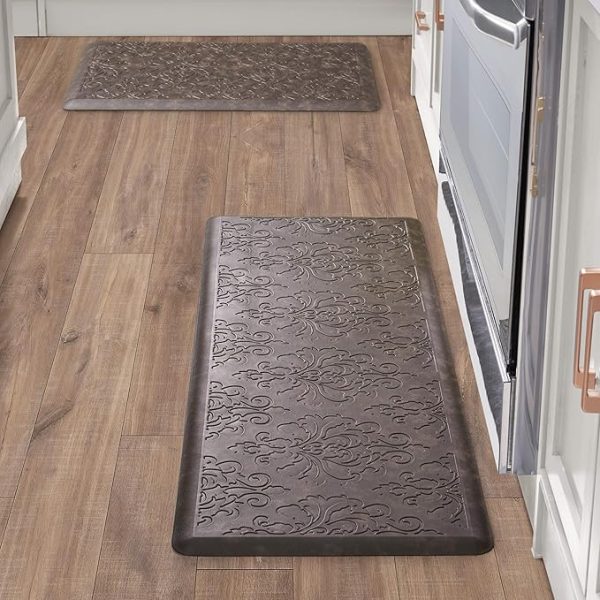 Chef Gear - Anti-Fatigue Gelness Kitchen Mat - Marni Design - Cushioned Comfort Chef Mat - Faux Leather - Cooking & Standing Relief - Set of 2-17.5"x48" & 17.5"x28" - Mocha