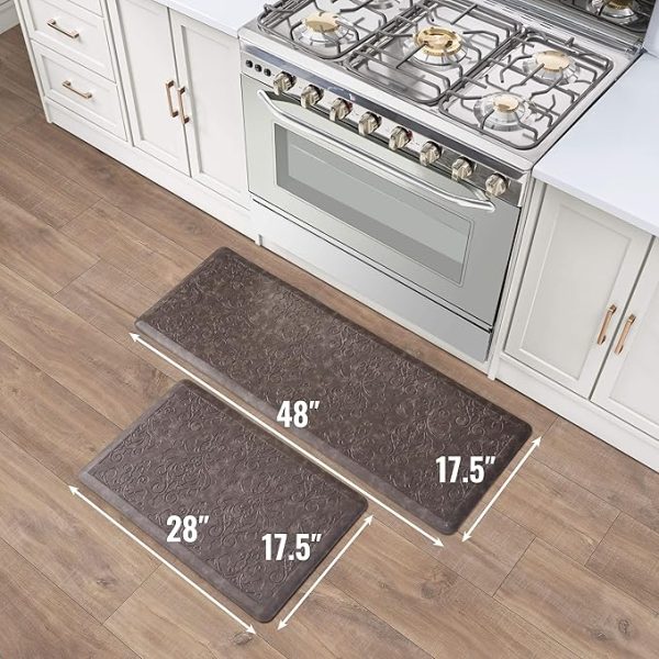Chef Gear - Anti-Fatigue Gelness Kitchen Mat - Marni Design - Cushioned Comfort Chef Mat - Faux Leather - Cooking & Standing Relief - Set of 2-17.5"x48" & 17.5"x28" - Mocha - Image 5