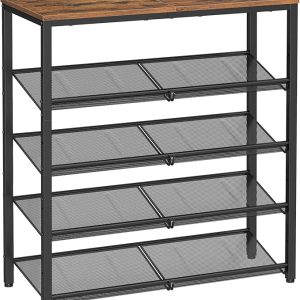 VASAGLE Shoe Rack for Entryway, 5 Tier Shoe Storage Shelves, 16-20 Pairs Shoe Organizer, with Sturdy Wooden Top and Steel Frame, Free Standing, Industrial, Rustic Brown and Ink Black ULBS038B01