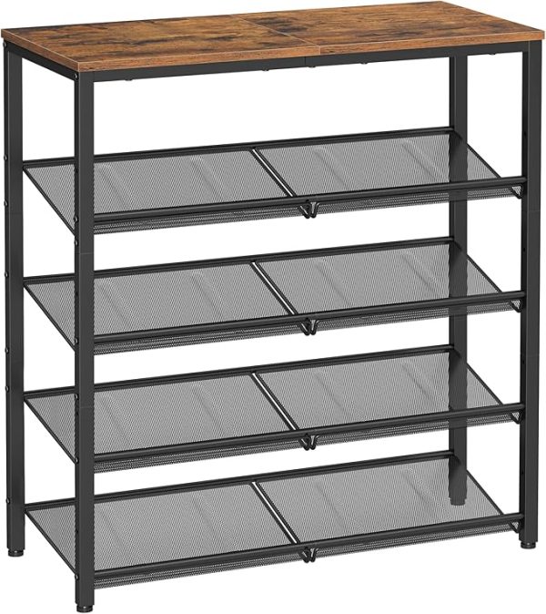 VASAGLE Shoe Rack for Entryway, 5 Tier Shoe Storage Shelves, 16-20 Pairs Shoe Organizer, with Sturdy Wooden Top and Steel Frame, Free Standing, Industrial, Rustic Brown and Ink Black ULBS038B01 - Image 2